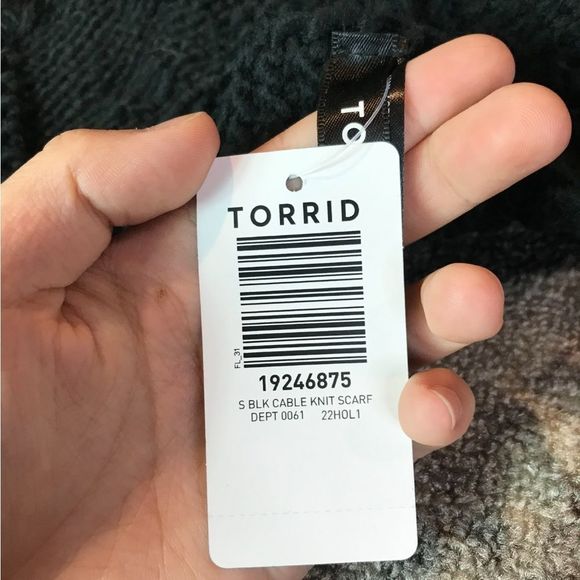 Torrid Black Cable Knit Scarf with Fringe Tassels, Soft, Stretchy, NWT - Picture 3 of 4